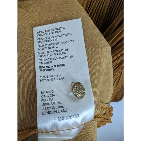 Maeve Anthropologie Saniya Pleated Long Sleeve Mini Dress in Gold - Picture 9 of 11